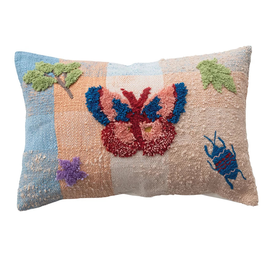 Pillow Butterfly Lumbar Woven w/ Tufting and Embroidery Multi Color 24"W 16"H by Homeportonline