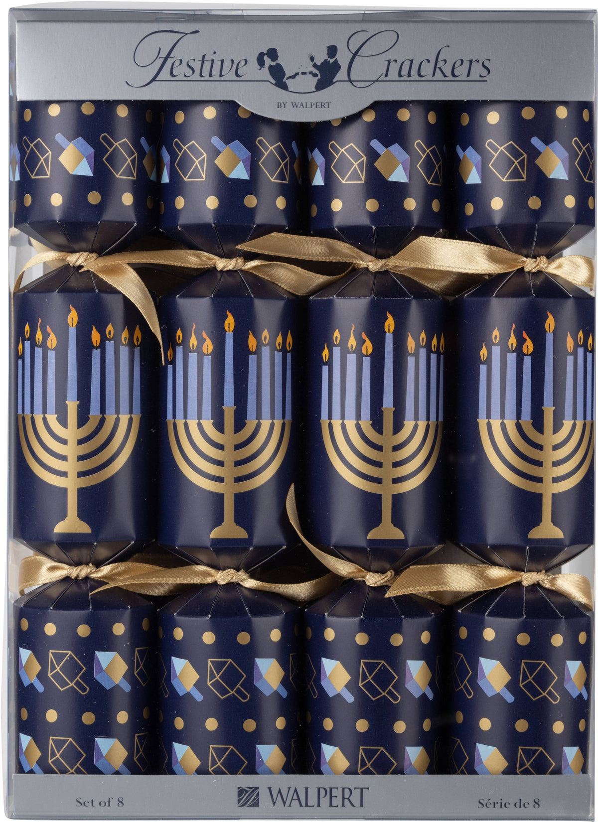 10 inch 8 Count Dreidels and Menorah Holiday Crackers