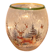 Frosted Glass Luminary Curved Edge - Forest Deer Scene