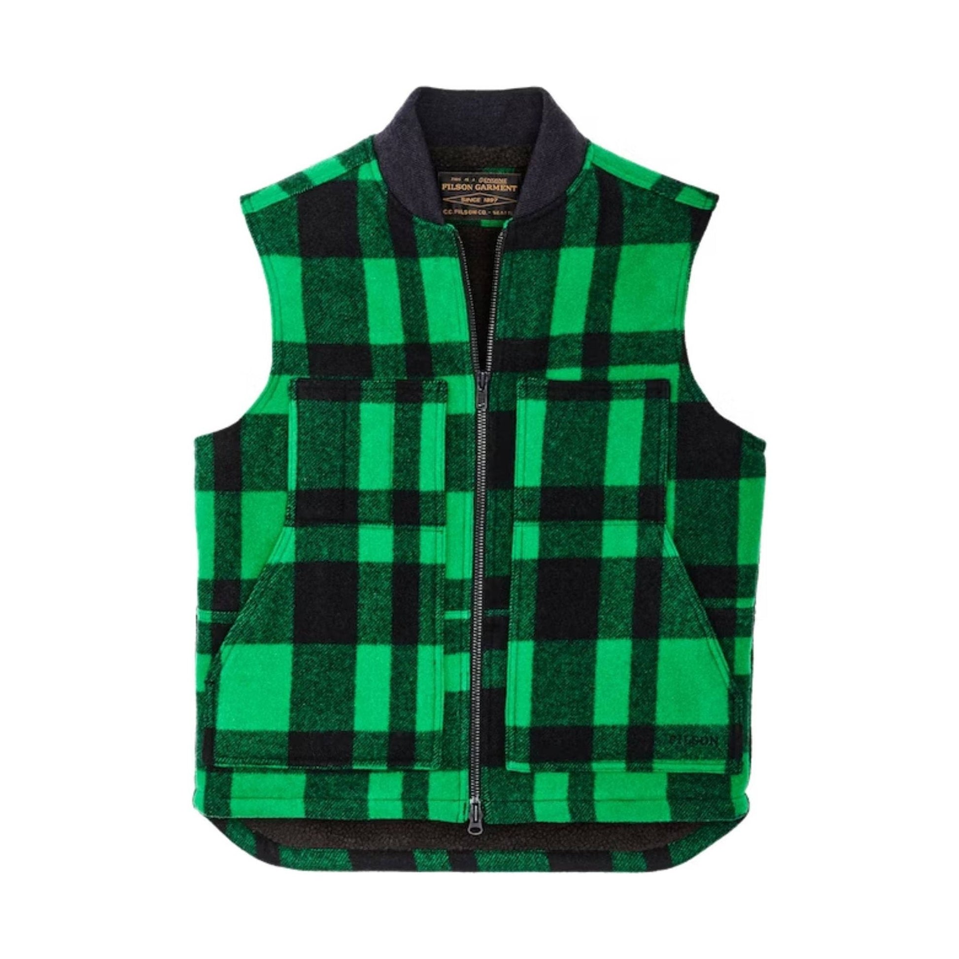 Filson Lined Mackinaw Wool Work Vest - Acid Green Black by Lenny's Shoe & Apparel
