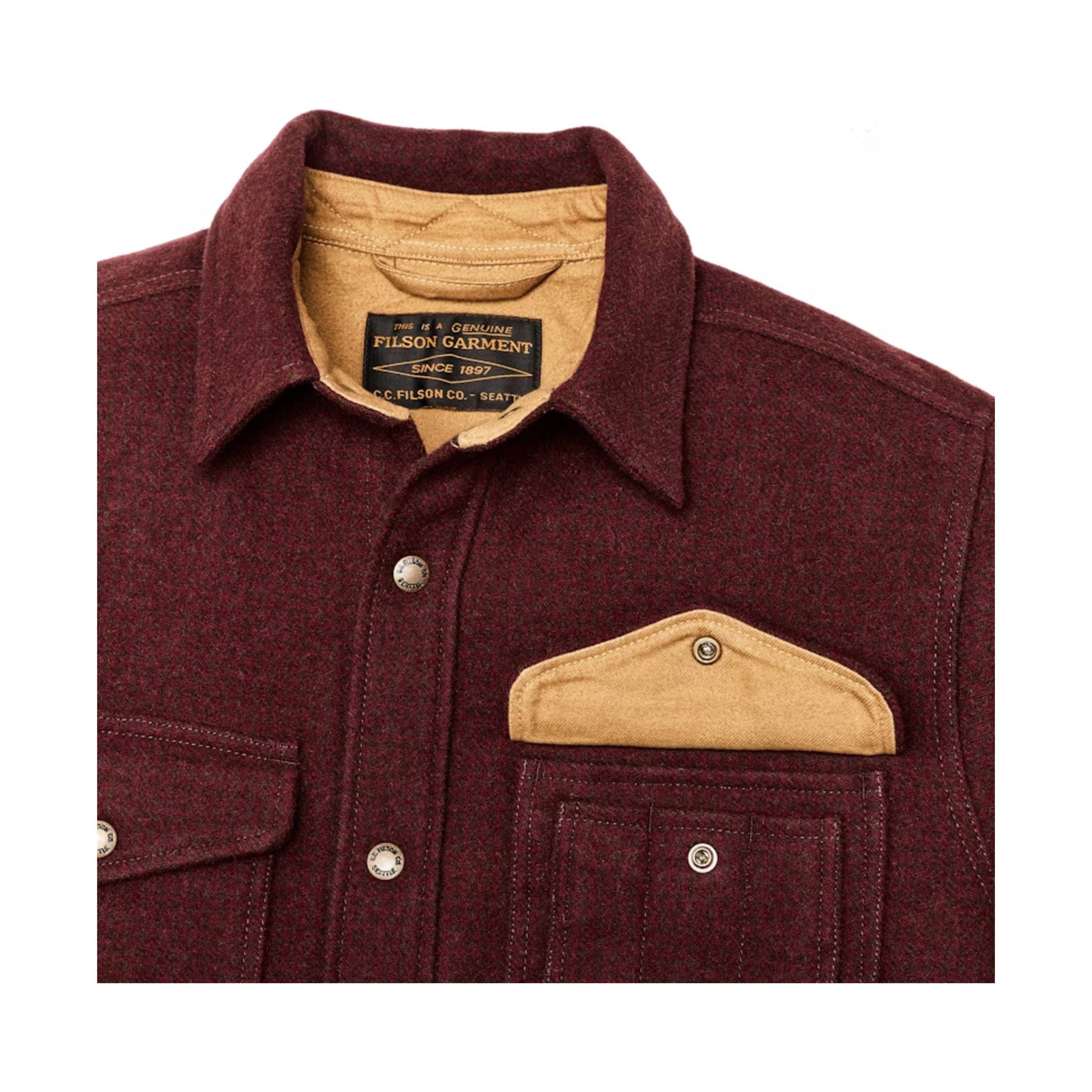 Filson Men's Lined Mackinaw Wool Jac Shirt - Dark Red/ Black Houndstooth by Lenny's Shoe & Apparel