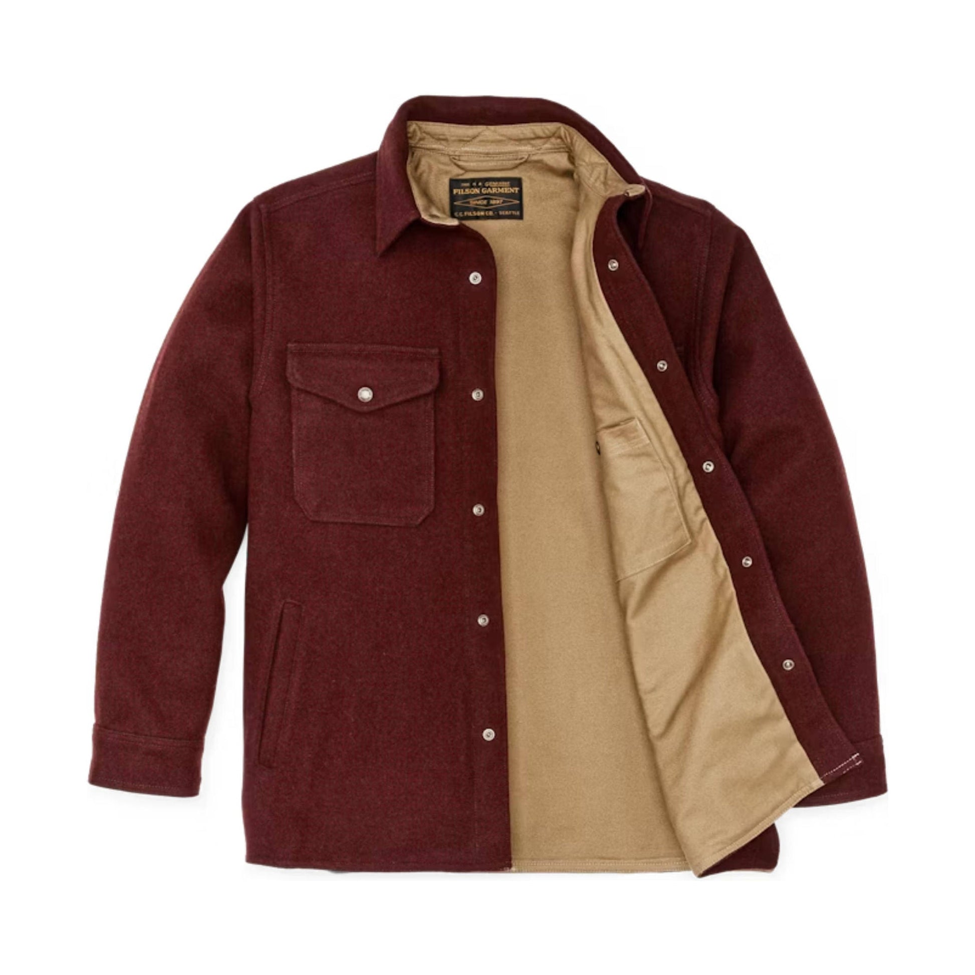 Filson Men's Lined Mackinaw Wool Jac Shirt - Dark Red/ Black Houndstooth by Lenny's Shoe & Apparel