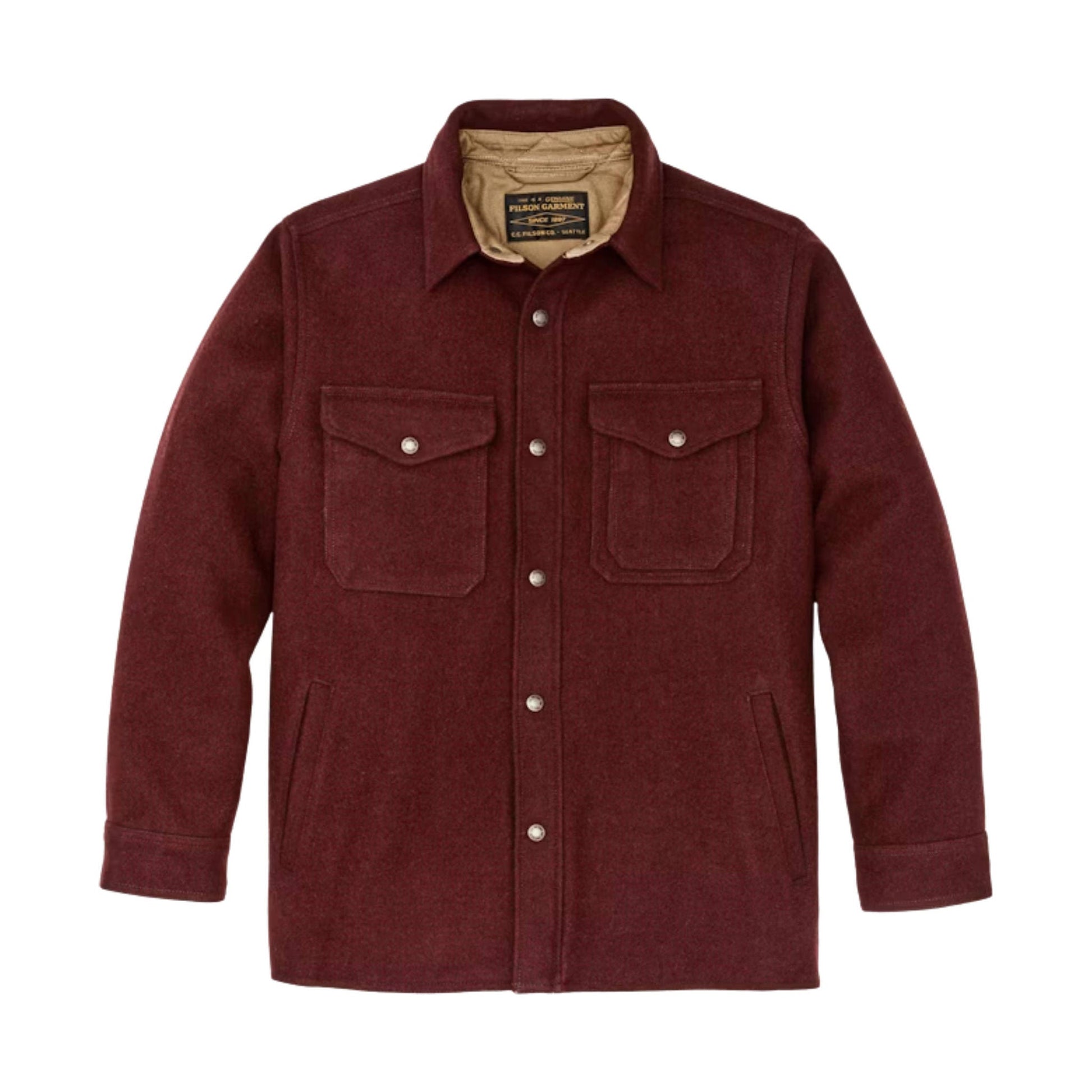 Filson Men's Lined Mackinaw Wool Jac Shirt - Dark Red/ Black Houndstooth by Lenny's Shoe & Apparel