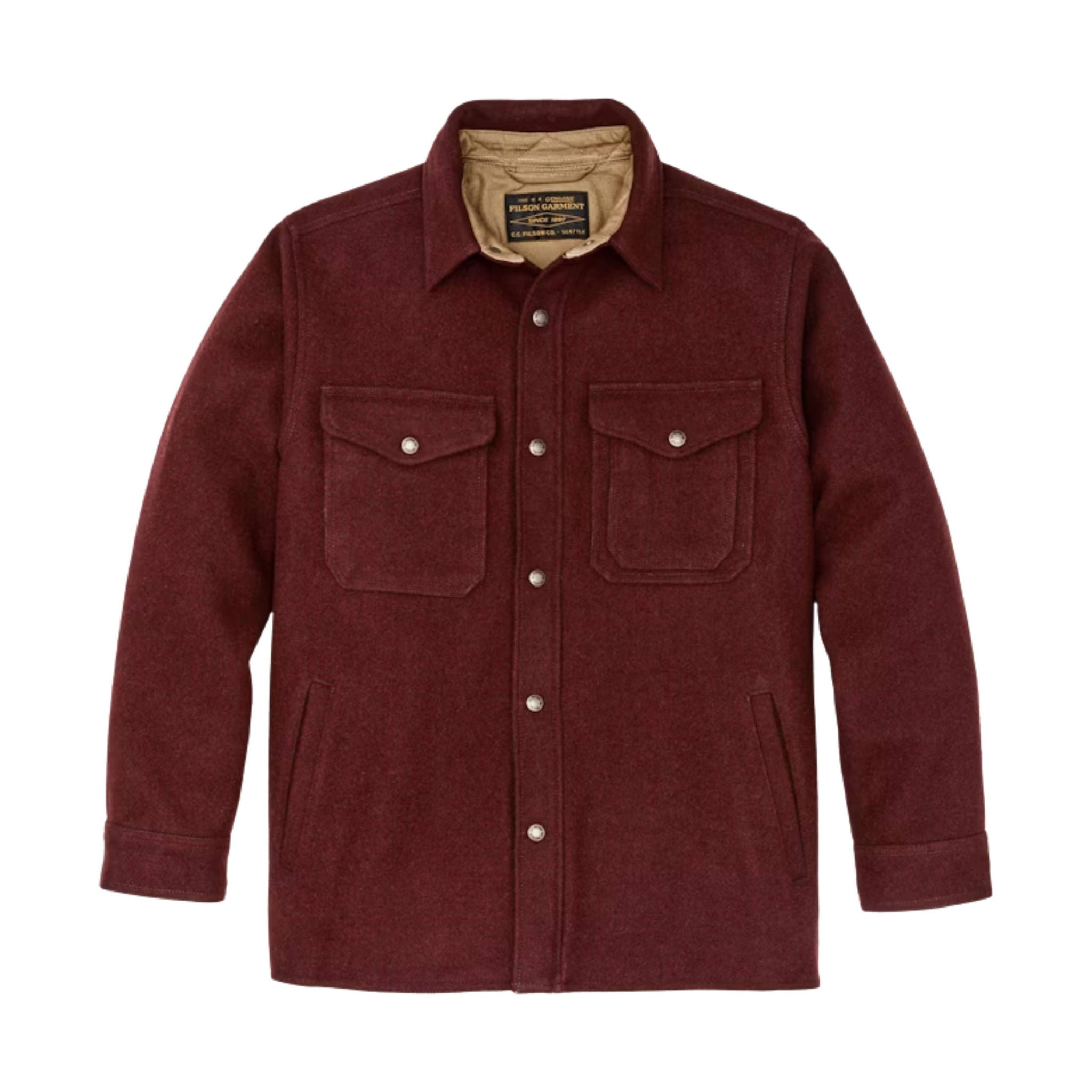 Filson Men's Lined Mackinaw Wool Jac Shirt - Dark Red/ Black Houndstooth by Lenny's Shoe & Apparel