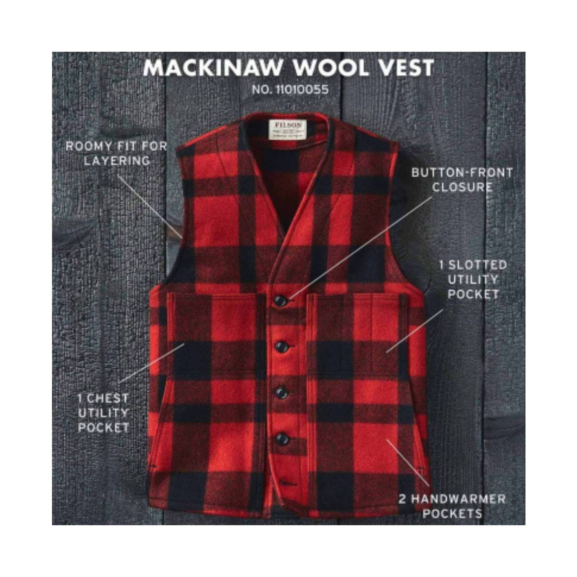 Filson Men's Mackinaw Wool Vest - Red/Black by Lenny's Shoe & Apparel