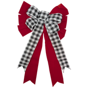 Fabric Bow - 18" x 10" - Red with Gray/Charcoal Check Wire-Edge