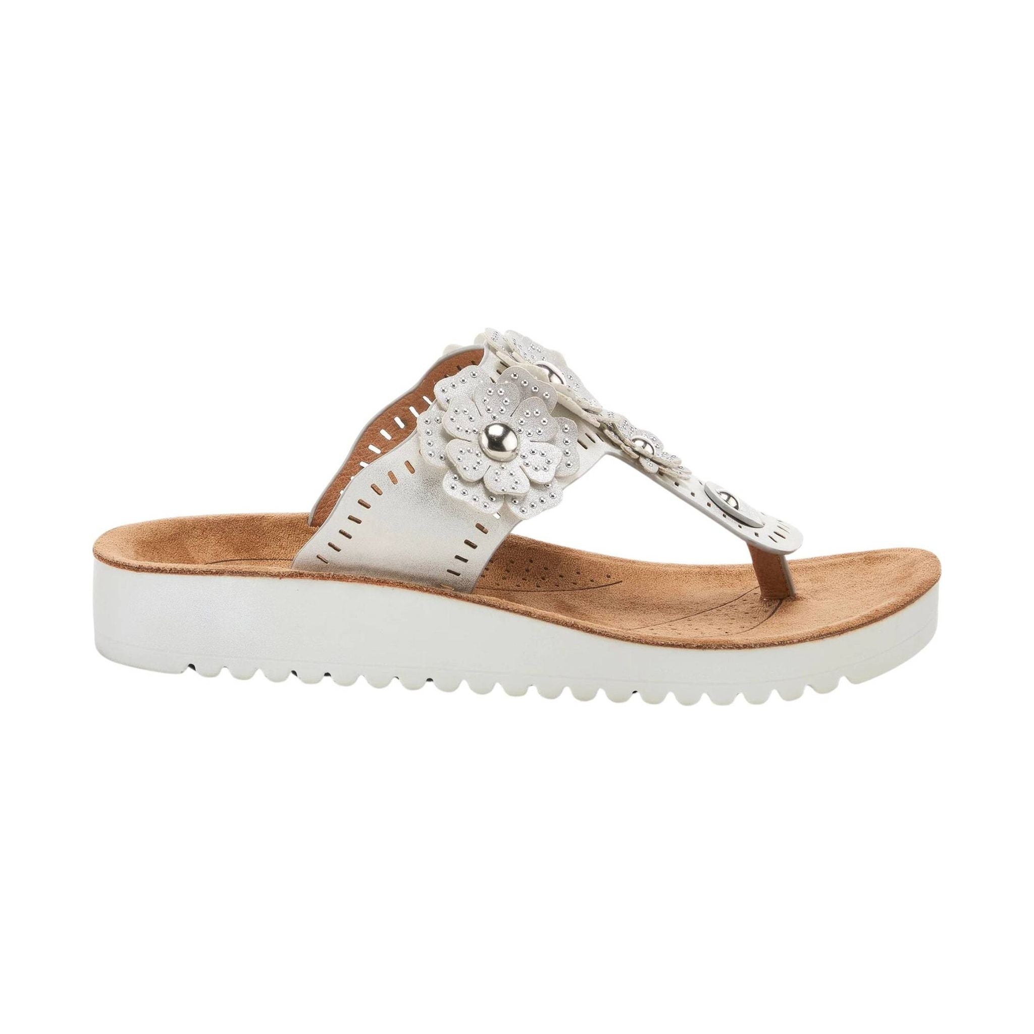 Flexus Women's Bayview Thong Sandals - Silver/White by Lenny's Shoe & Apparel