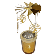 Starry Sky Rotating Candle Holder - Gold with Tree of Life Reindeer Dangles