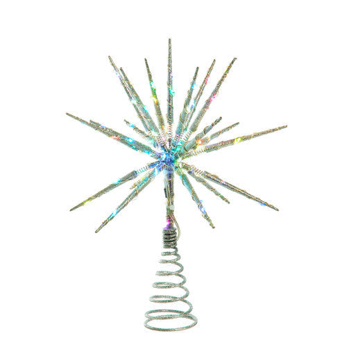 Silver Glitter Starburst Tree Topper - 12 Inch Multicolor