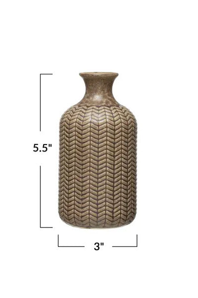 Vase Embossed Stoneware Reactive Glaze Olive Green 5.5" High Medium by Homeportonline