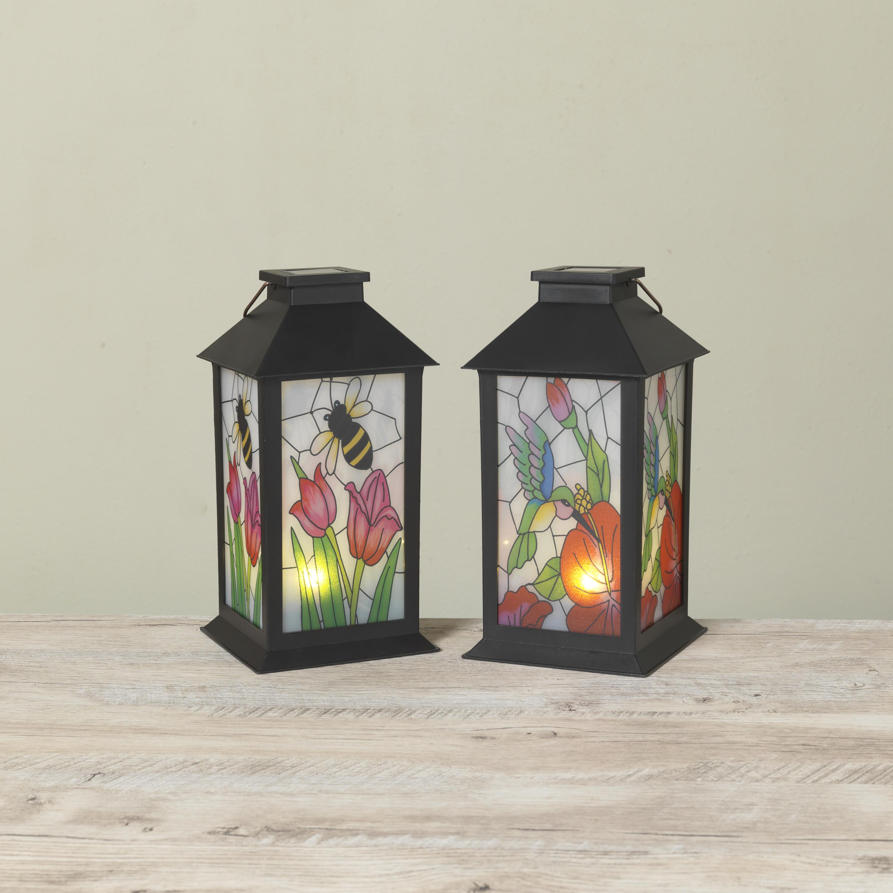 Solar Powered Stained Glass Style 11" Lantern -