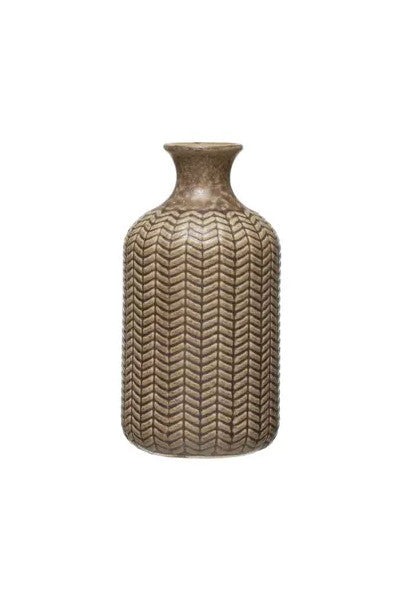 Vase Embossed Stoneware Reactive Glaze Olive Green 5.5" High Medium by Homeportonline