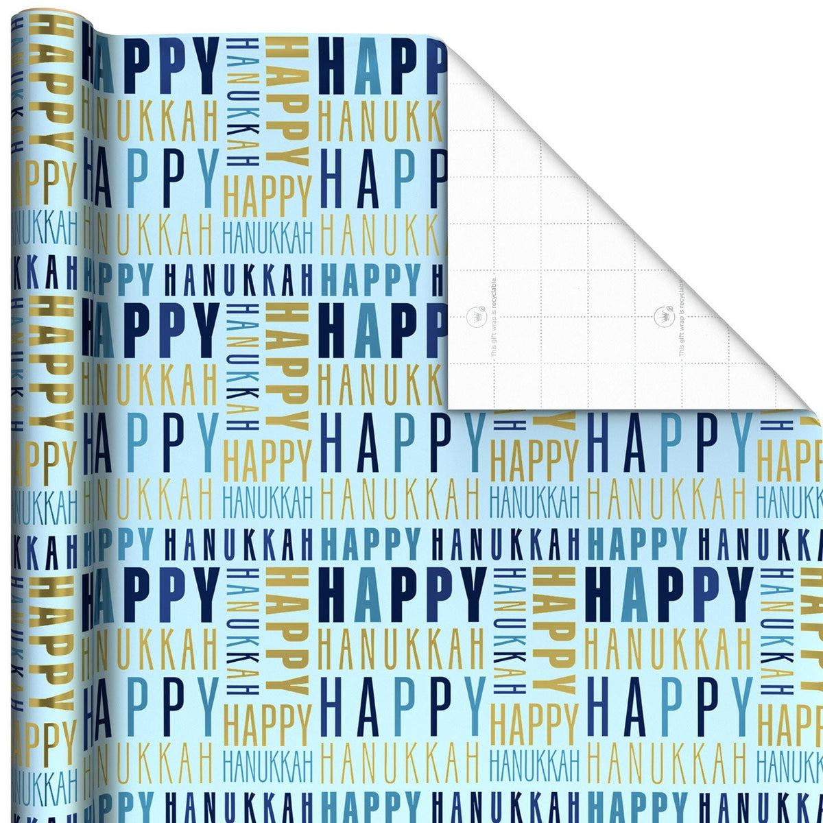 Blue and Gold Foil Hanukkah Wrapping Paper Roll