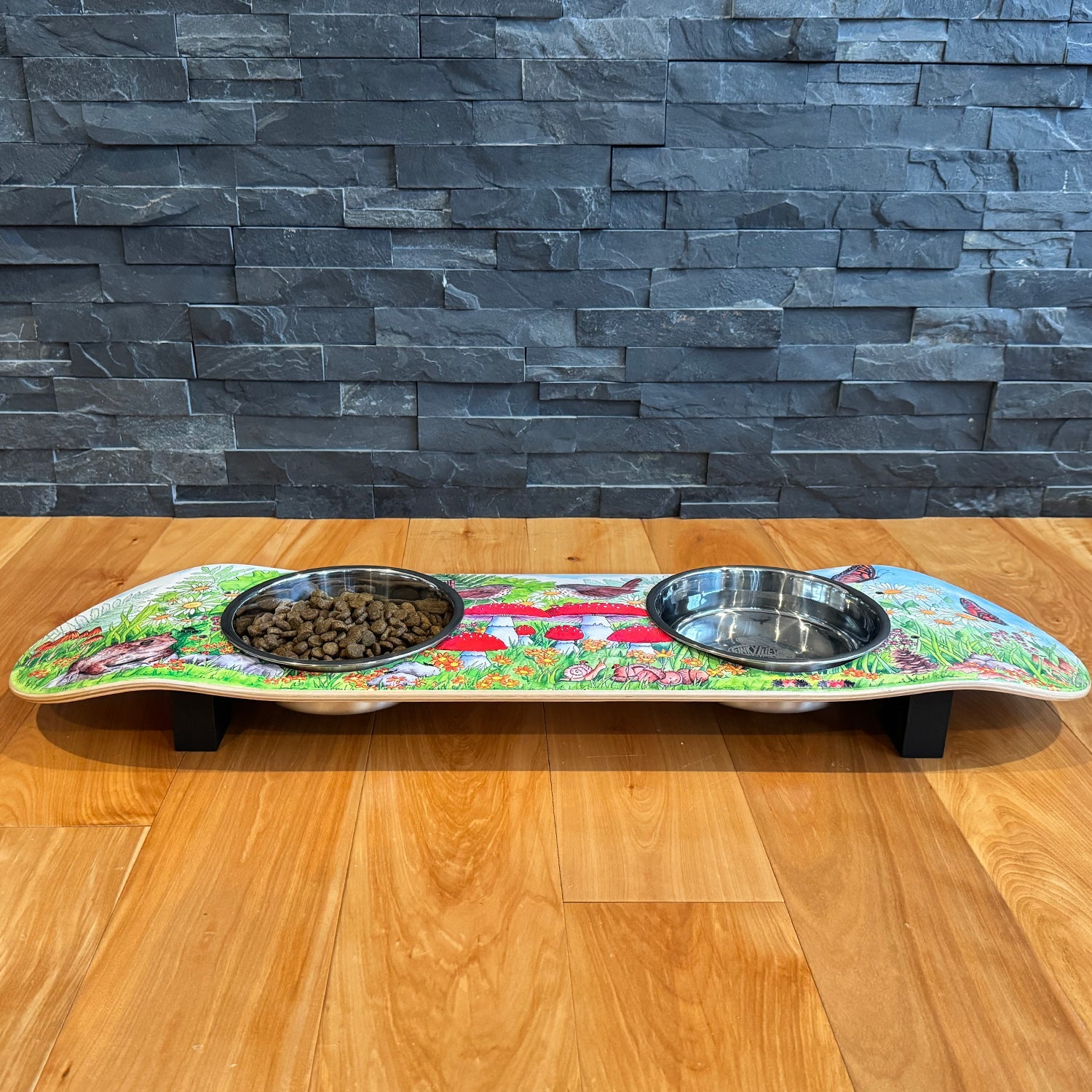 Funky Fungi - Elevated Skateboard Cat Feeding Stand with 2 Bowls