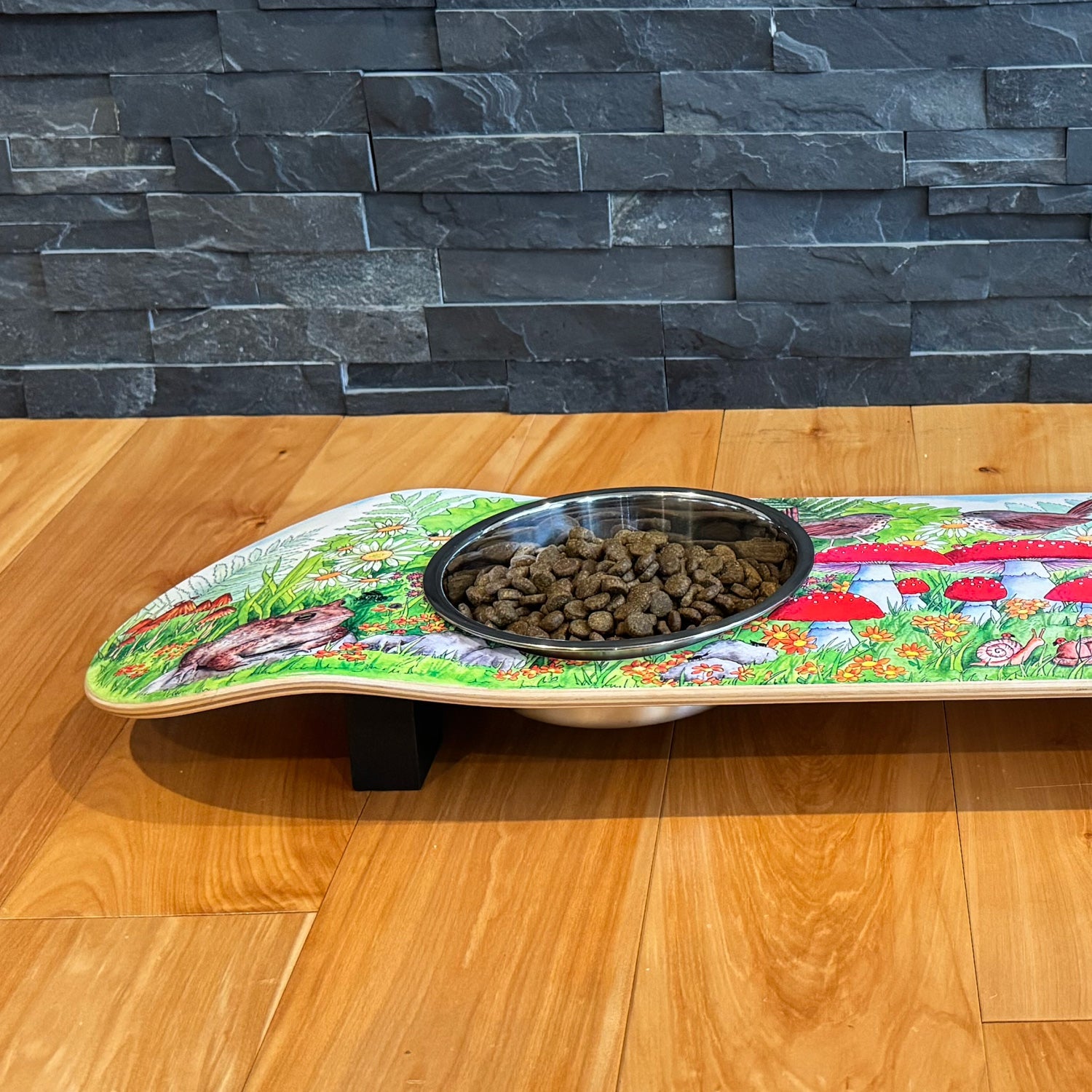 Funky Fungi - Elevated Skateboard Cat Feeding Stand with 2 Bowls