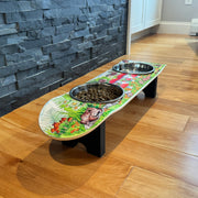 Funky Fungi - Elevated Skateboard Dog Feeding Stand with 2 Bowls