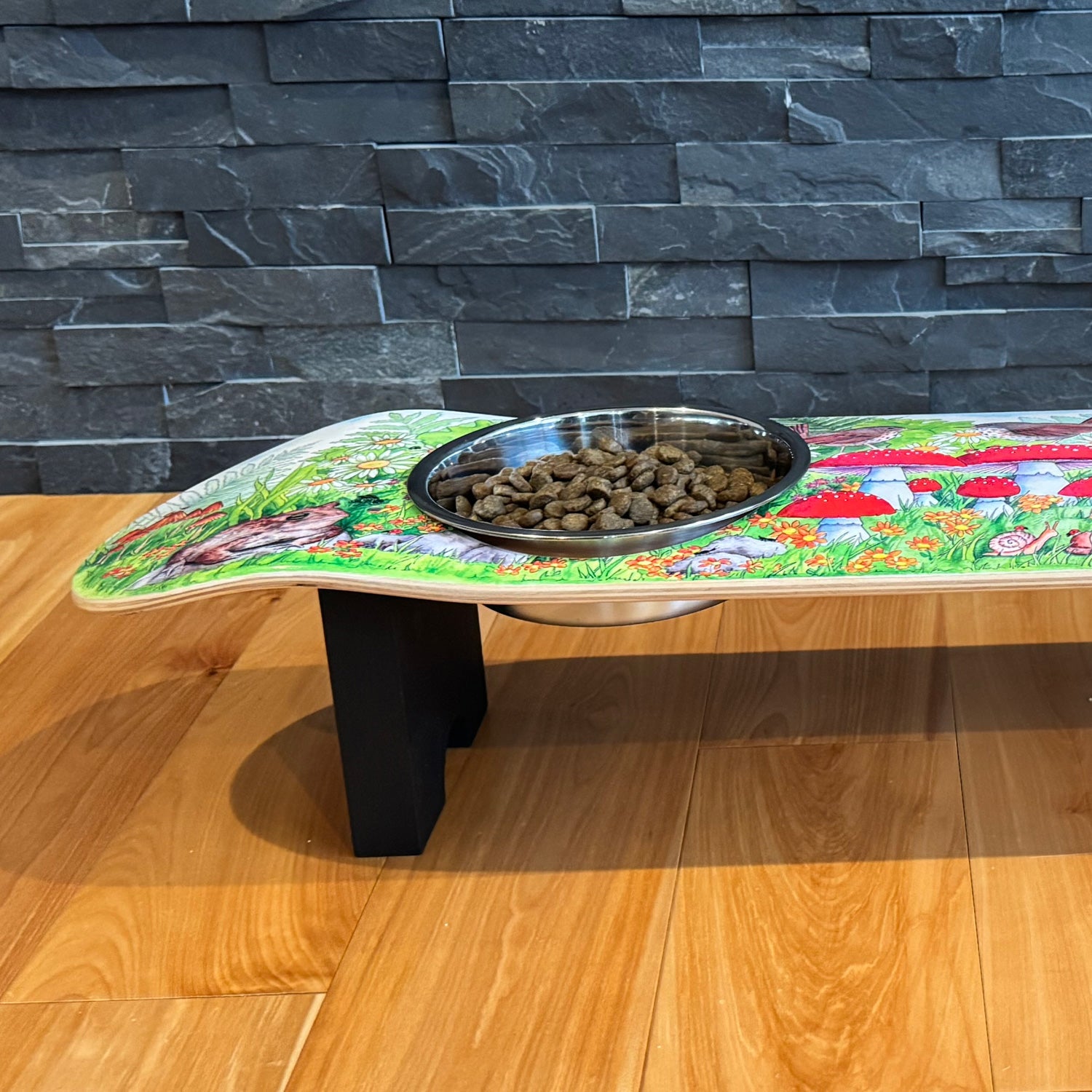 Funky Fungi - Elevated Skateboard Dog Feeding Stand with 2 Bowls