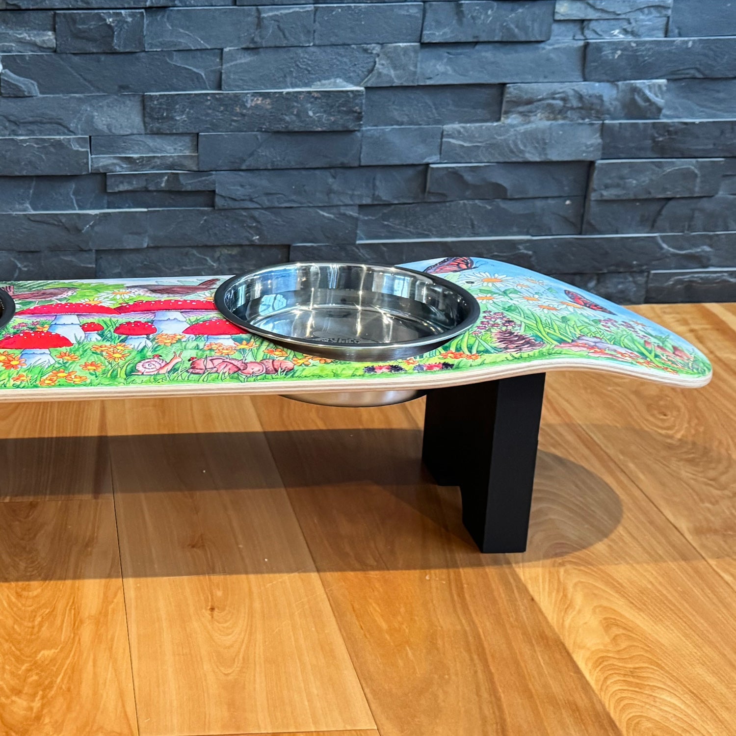 Funky Fungi - Elevated Skateboard Dog Feeding Stand with 2 Bowls
