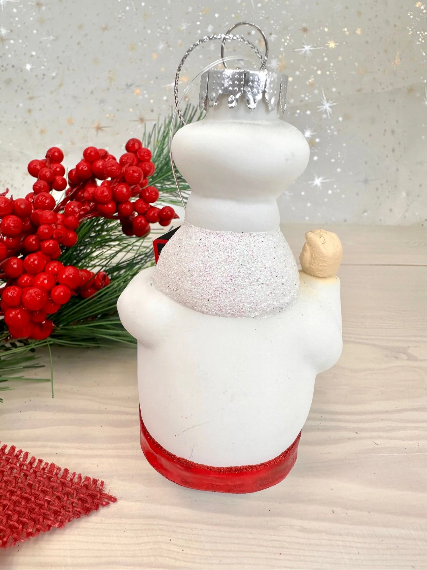 Santa Chef with Chalkboard Glass Ornament - 4 Inch