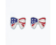 Patriotic Enamel Bow Earrings with Crystals