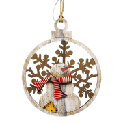Wooden Ornament - Red Pinstripe Scarf Snowman Ornament