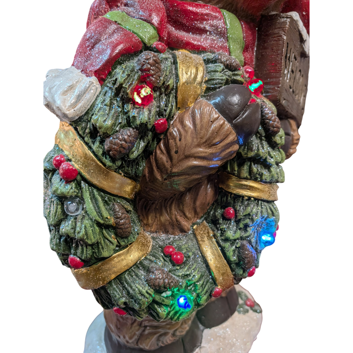 Holiday Highland Cow Welcome Statue with Lighted Wreath
