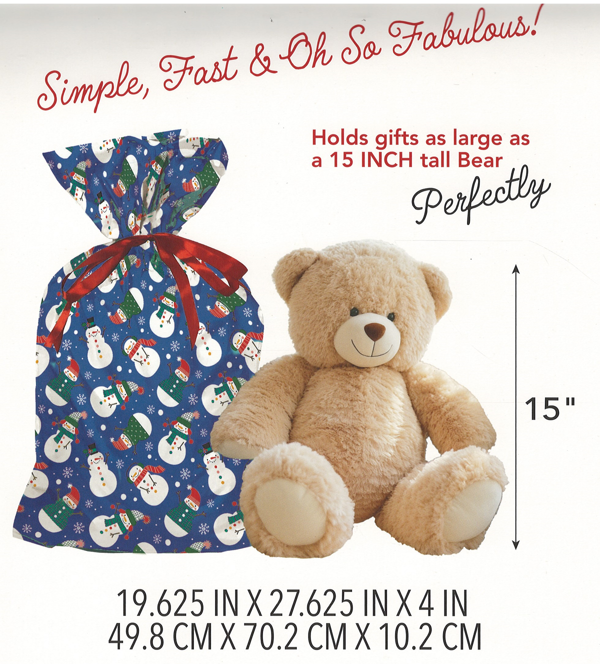 Jumbo Pullstring Gift Bag - Deep Sky Blue Snowmen