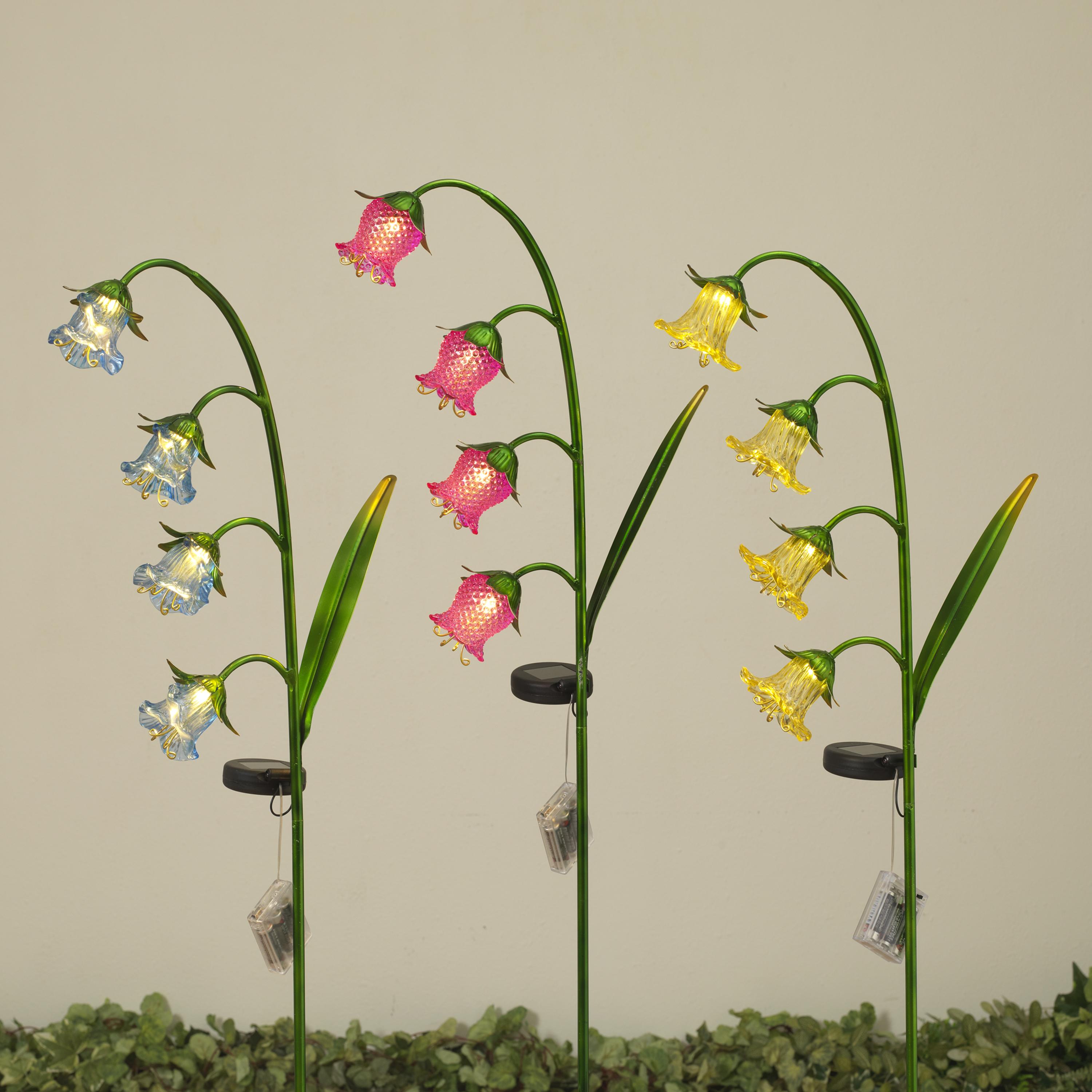 Solar Lighted Glass Flower 40" Stake -