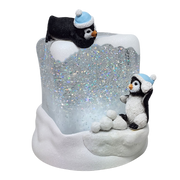 Lighted Swirl Snowglobe Cube with Penguins