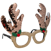 Sequin Reindeer Novelty Party Glasses - Gold
