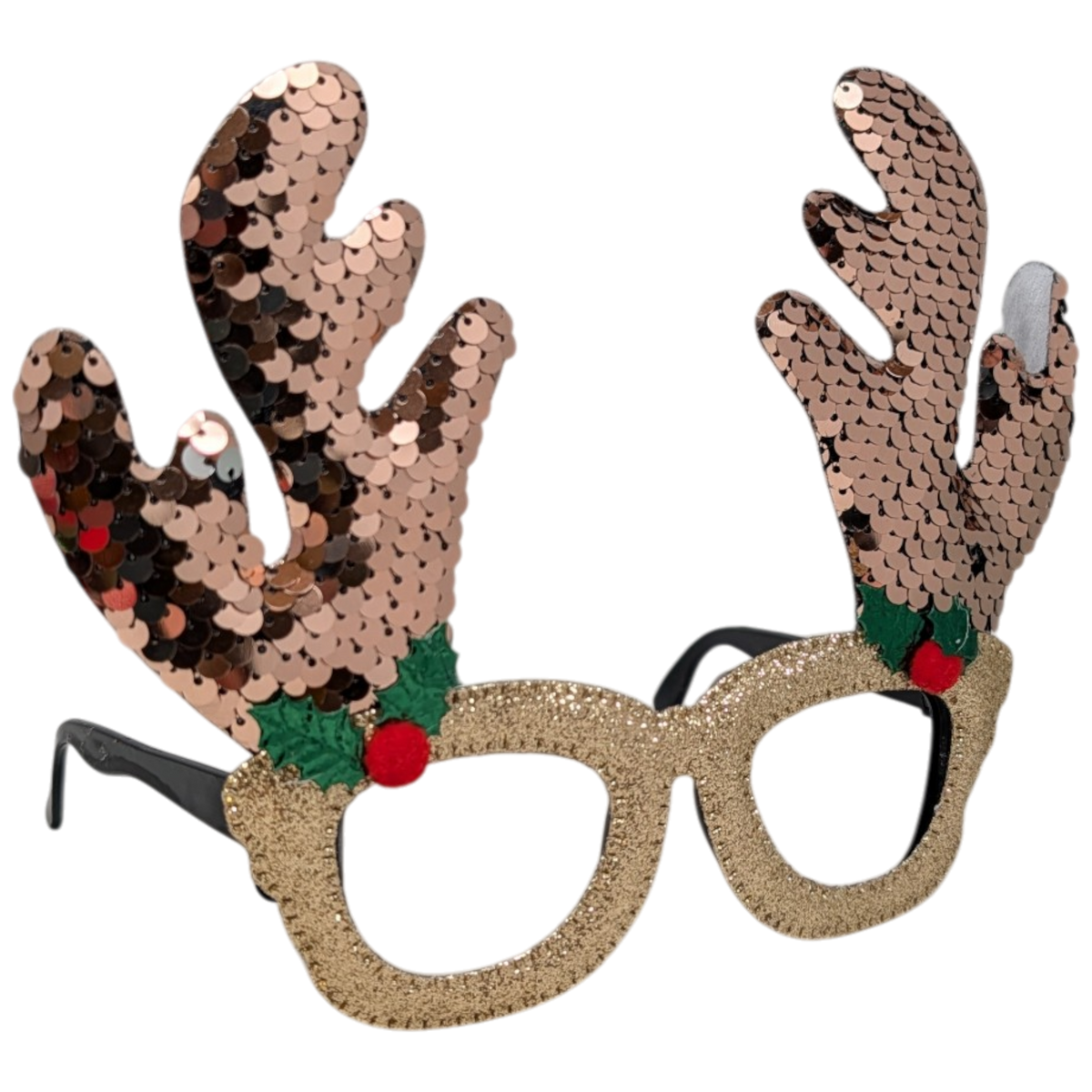 Sequin Reindeer Novelty Party Glasses - Gold