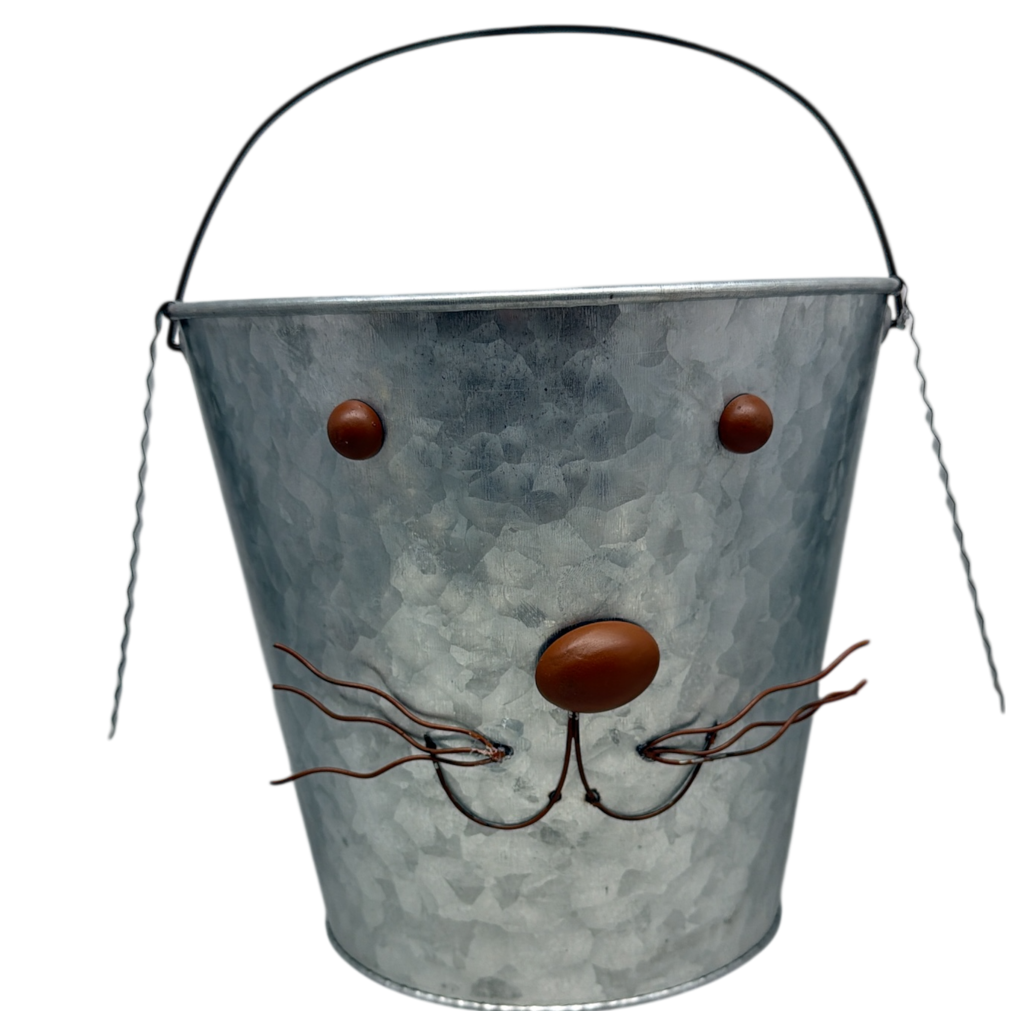 Galvanized Metal Bunny Design Bucket with Ears - Large