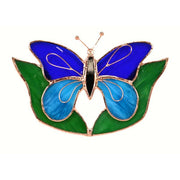 Dark And Light Blue Butterfly with Leaves Suncatcher