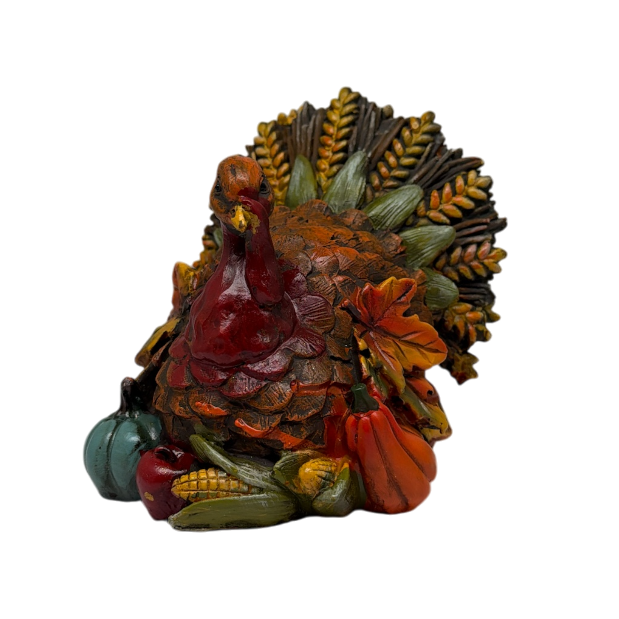 Resin Bountiful Harvest Turkey Figurine Looking Left