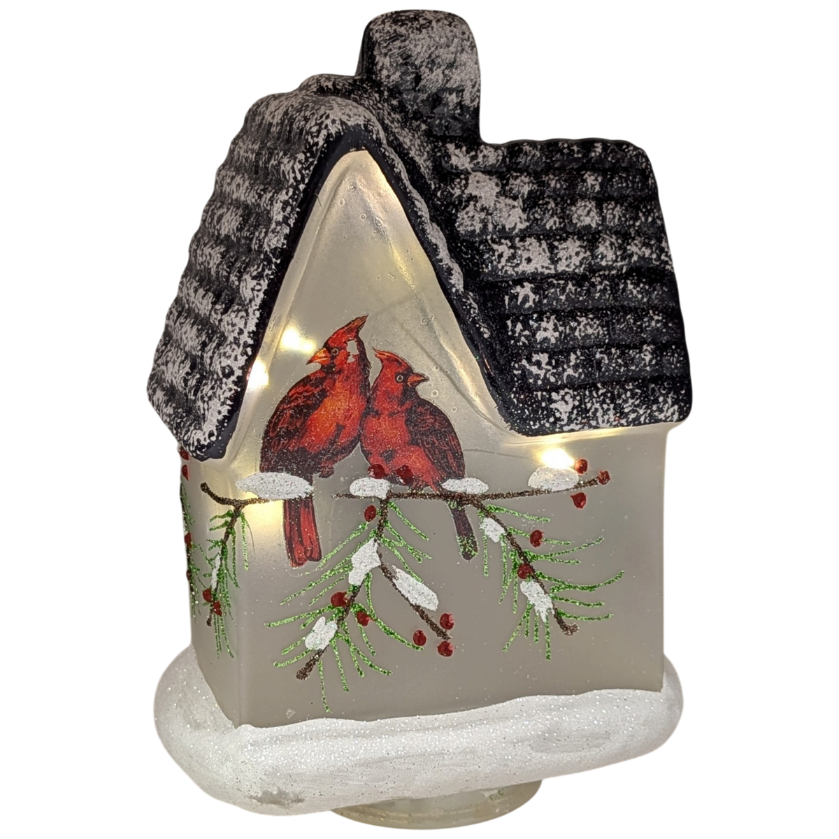 Lighted Frosted Glass Cardinal Design Cabin Luminary