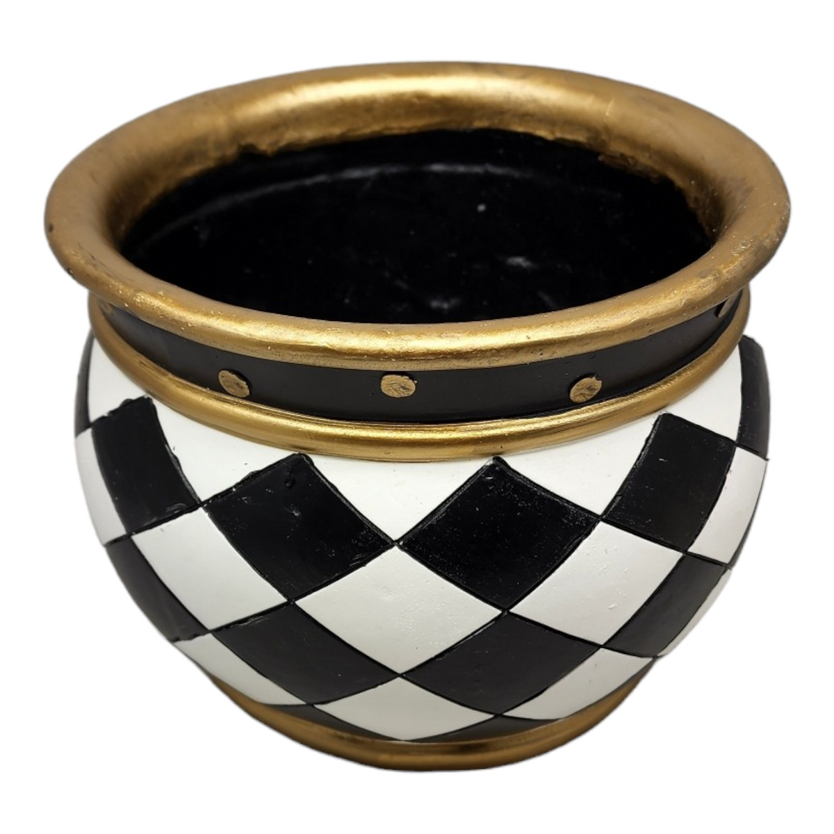 Resin Black and White Plaid Planter