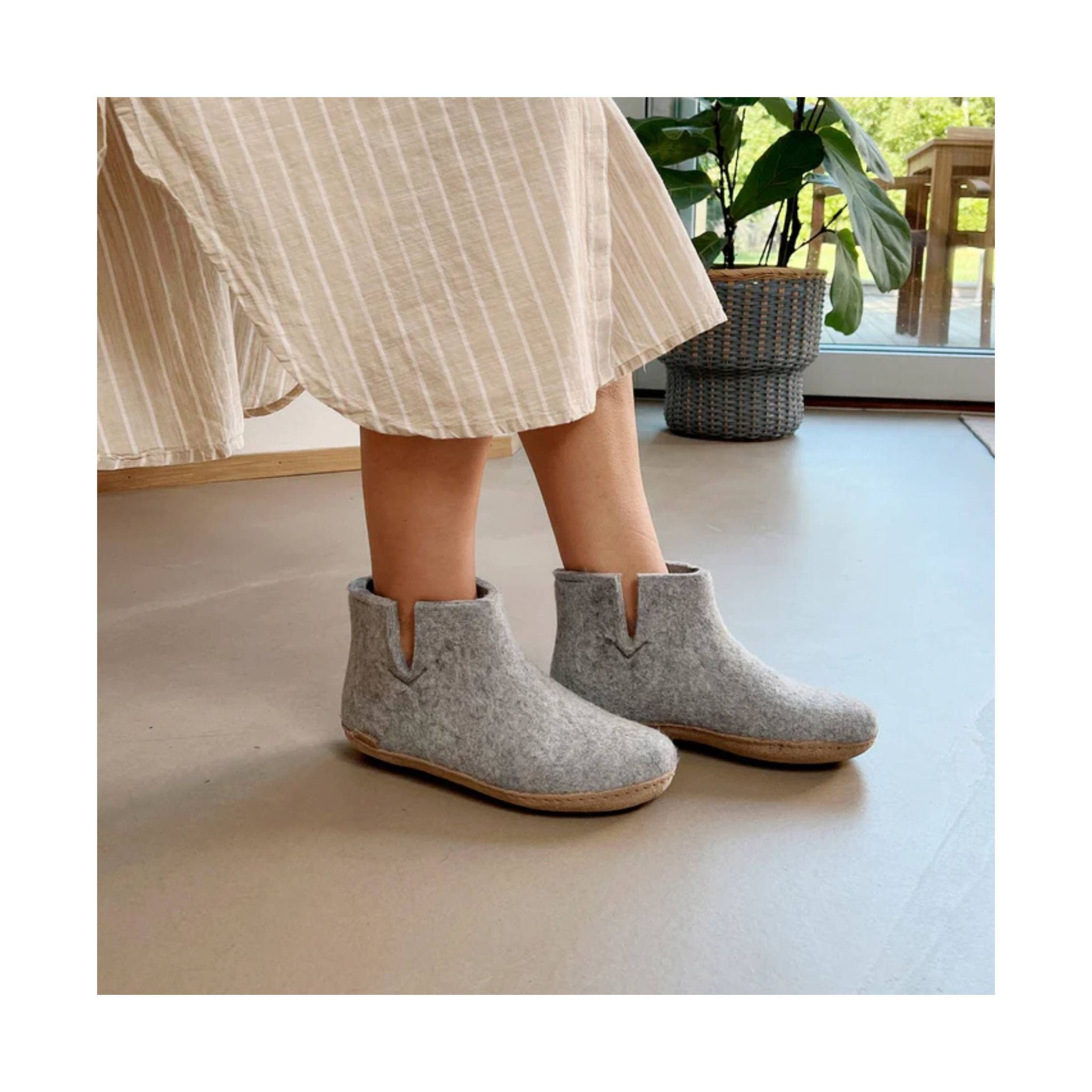 Glerups Boot With Leather Sole Slipper - Grey Suede by Lenny's Shoe & Apparel