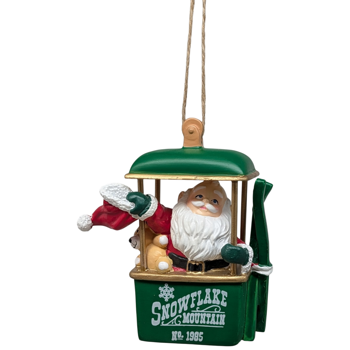 Santa's Ski Gondola Ornament - Green