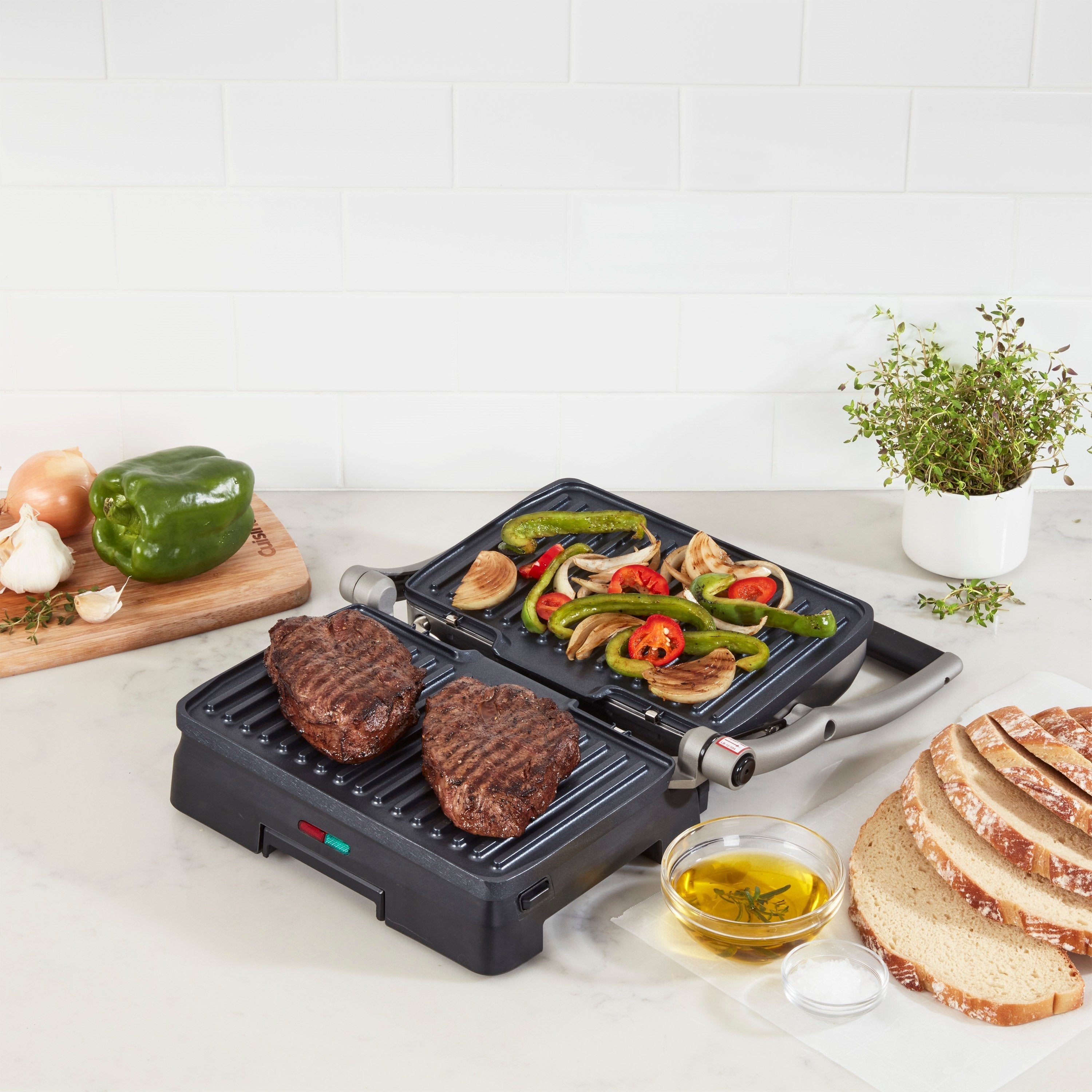 Electric Tabletop Grill- Griddler- Panini & Sandwich Maker 10.25x6.5in removable non stick grill plates opens to full grill by Homeportonline
