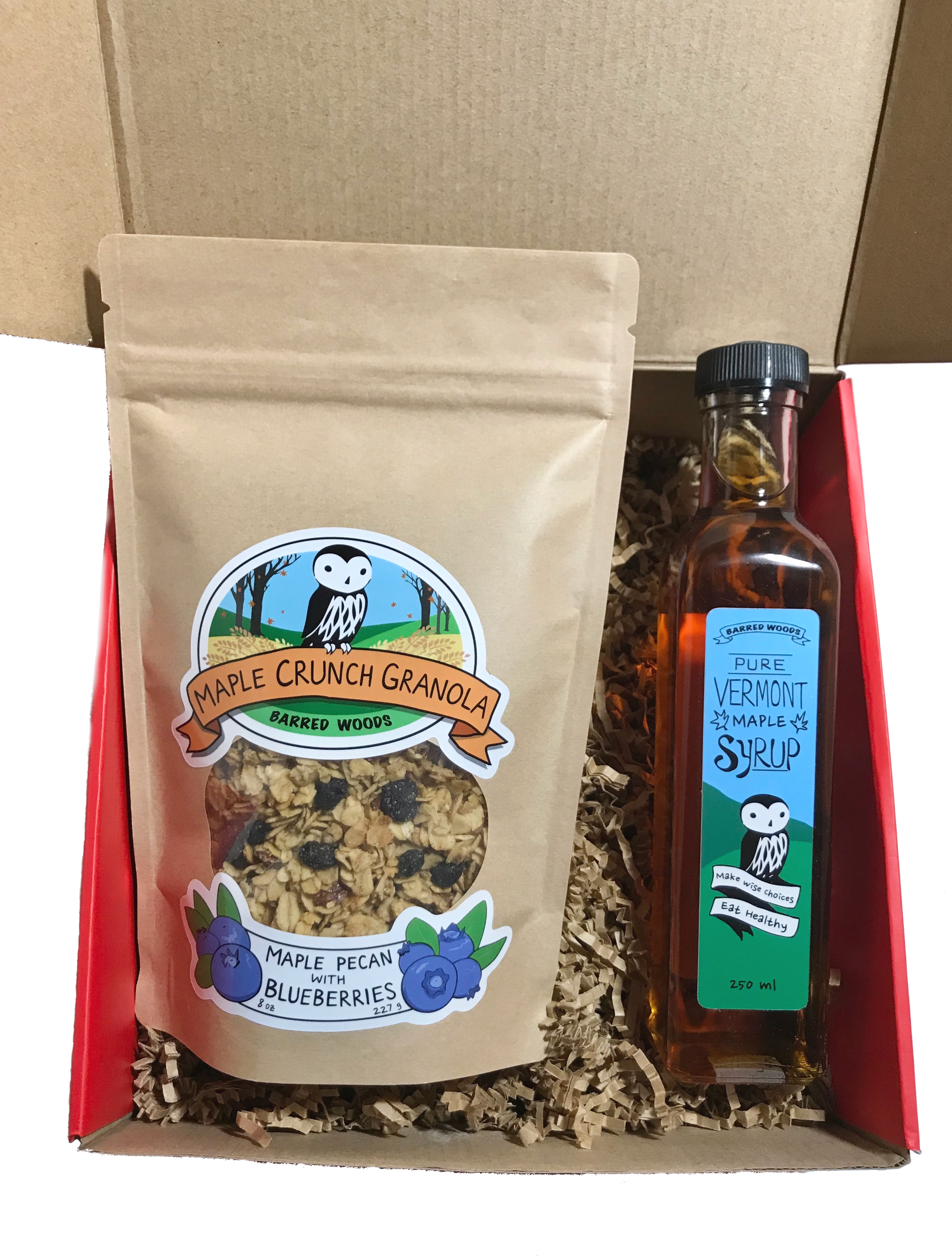 Maple Gift Box with 250ml Bottle of Maple Syrup and an 8 oz Bag of Maple Crunch Granola by Barred Woods Maple