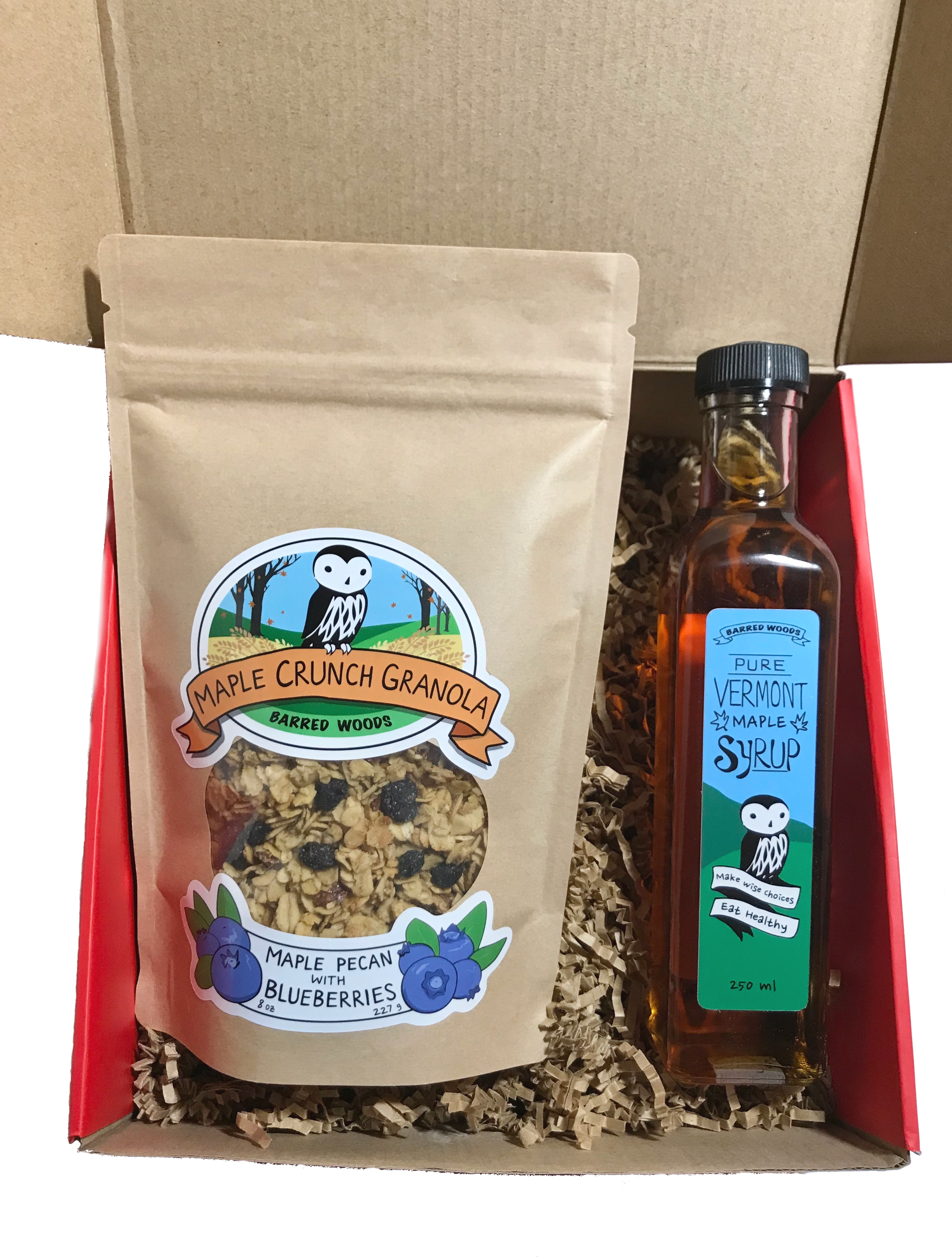 Maple Gift Box with 250ml Bottle of Maple Syrup and an 8 oz Bag of Maple Crunch Granola by Barred Woods Maple