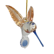 Egyptian Glass Golden Wing Blue Beak Hummingbird Ornament