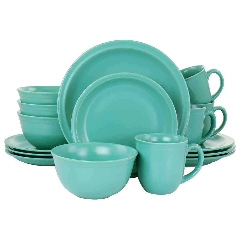 Siam Stoneware Dinnerware 16 Piece Set in Green by Homeportonline