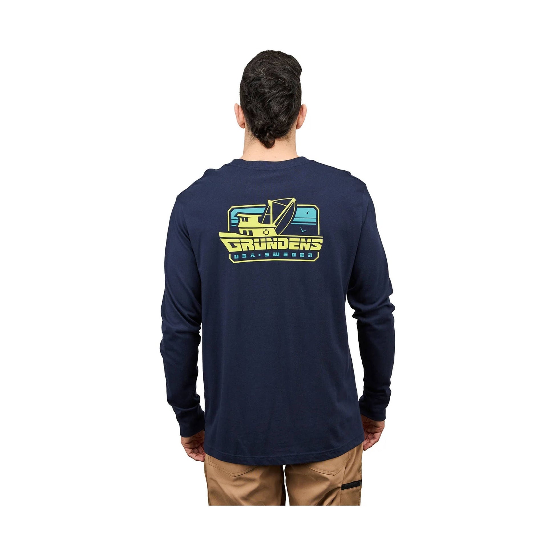 Grundens Men's Commercial Boat Long Sleeve T Shirt - Dark Navy by Lenny's Shoe & Apparel