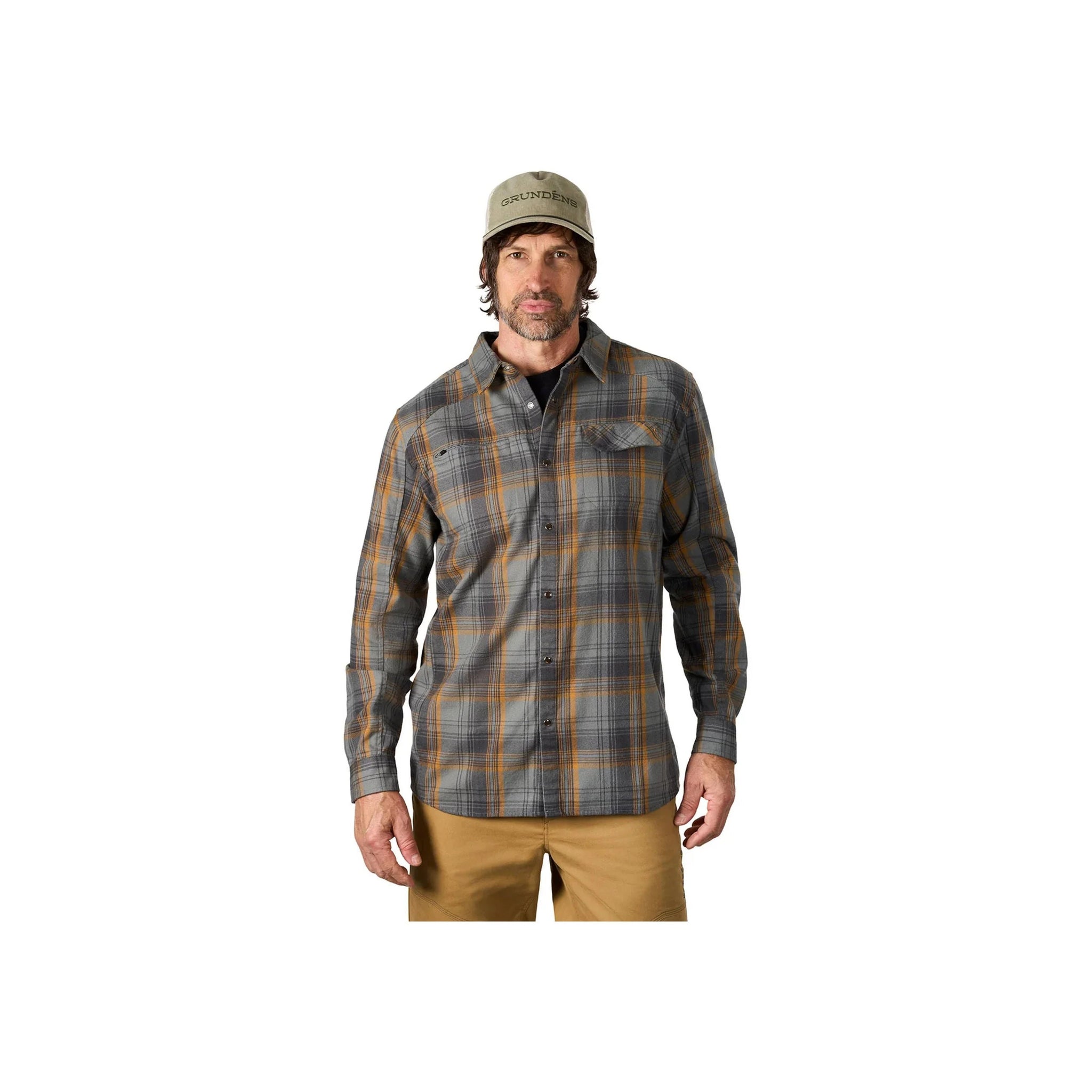 Grundens Men's Dispatch Flannel Shirt - Smoke Plaid by Lenny's Shoe & Apparel