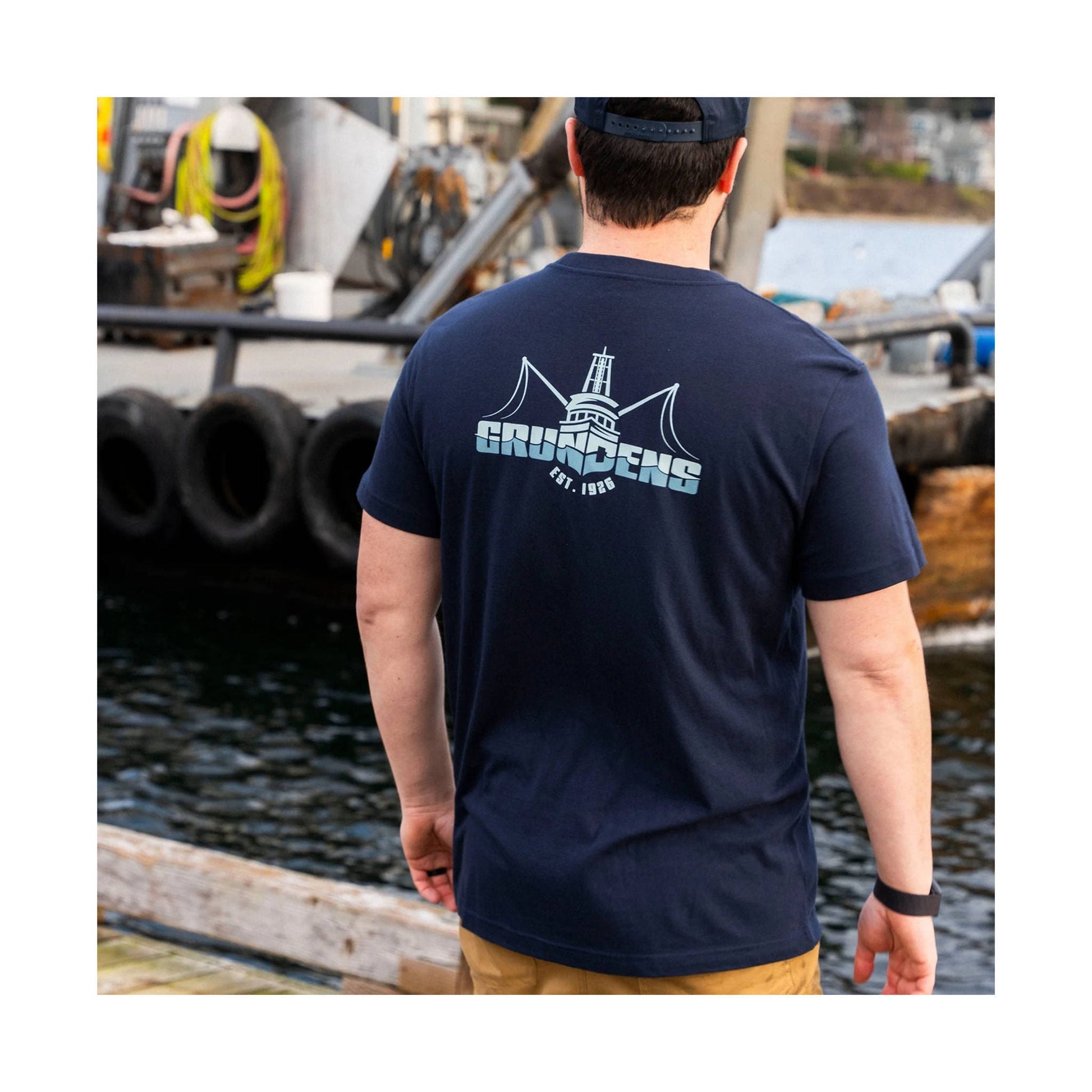 Grundens Men's Logo Boat SS T Shirt - Dark Navy by Lenny's Shoe & Apparel