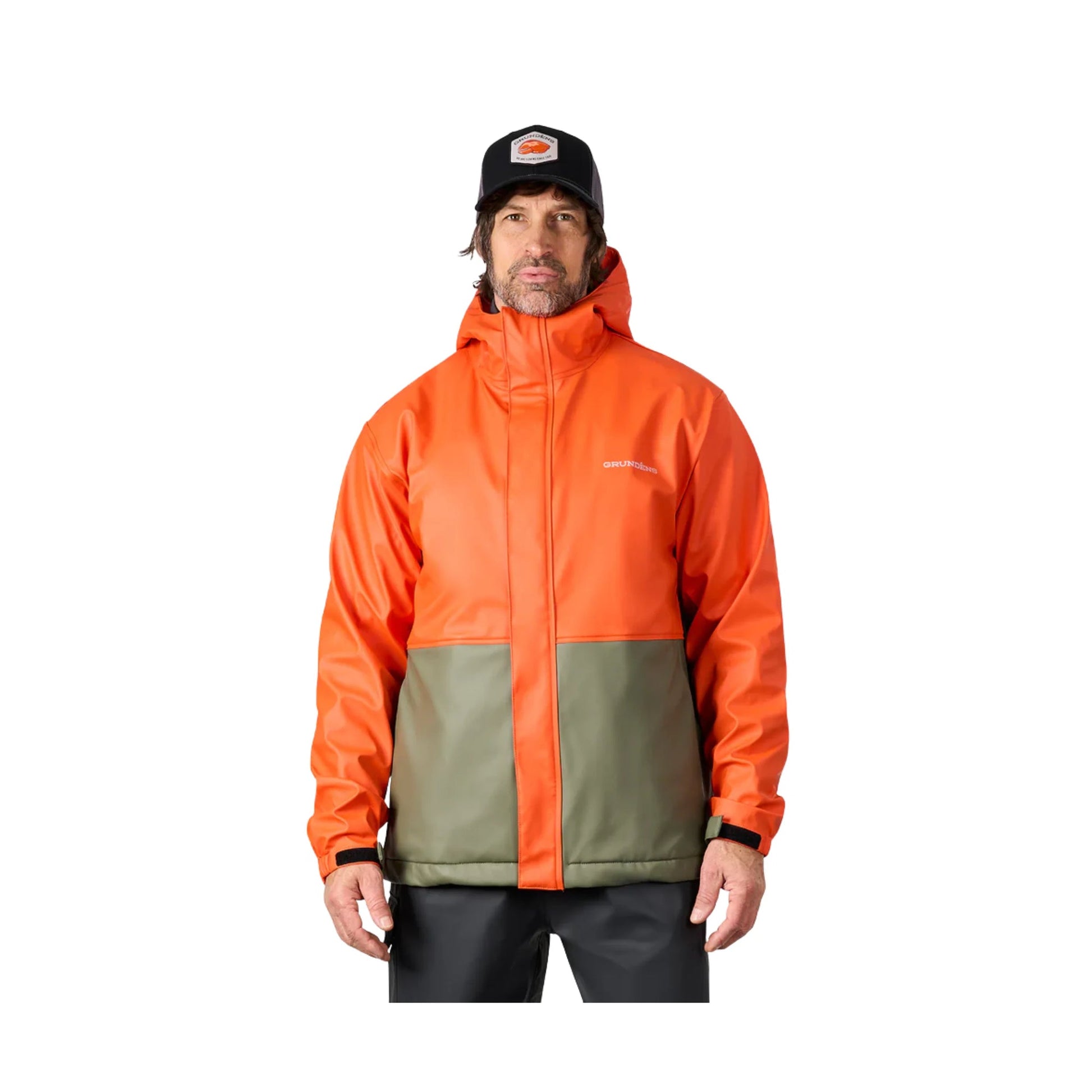 Grundens Men's Neptune Thermo Rain Jacket - Orange/Olive by Lenny's Shoe & Apparel