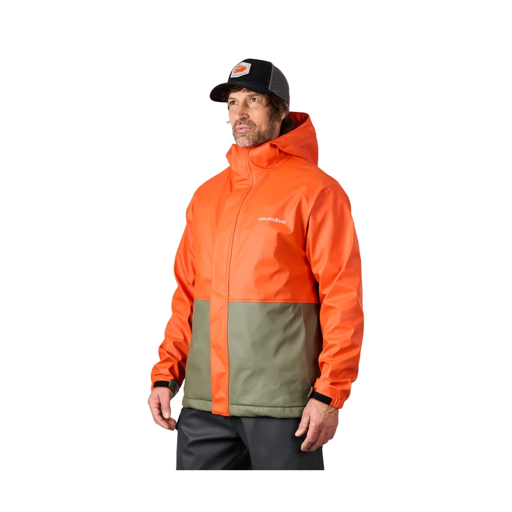 Grundens Men's Neptune Thermo Rain Jacket - Orange/Olive by Lenny's Shoe & Apparel
