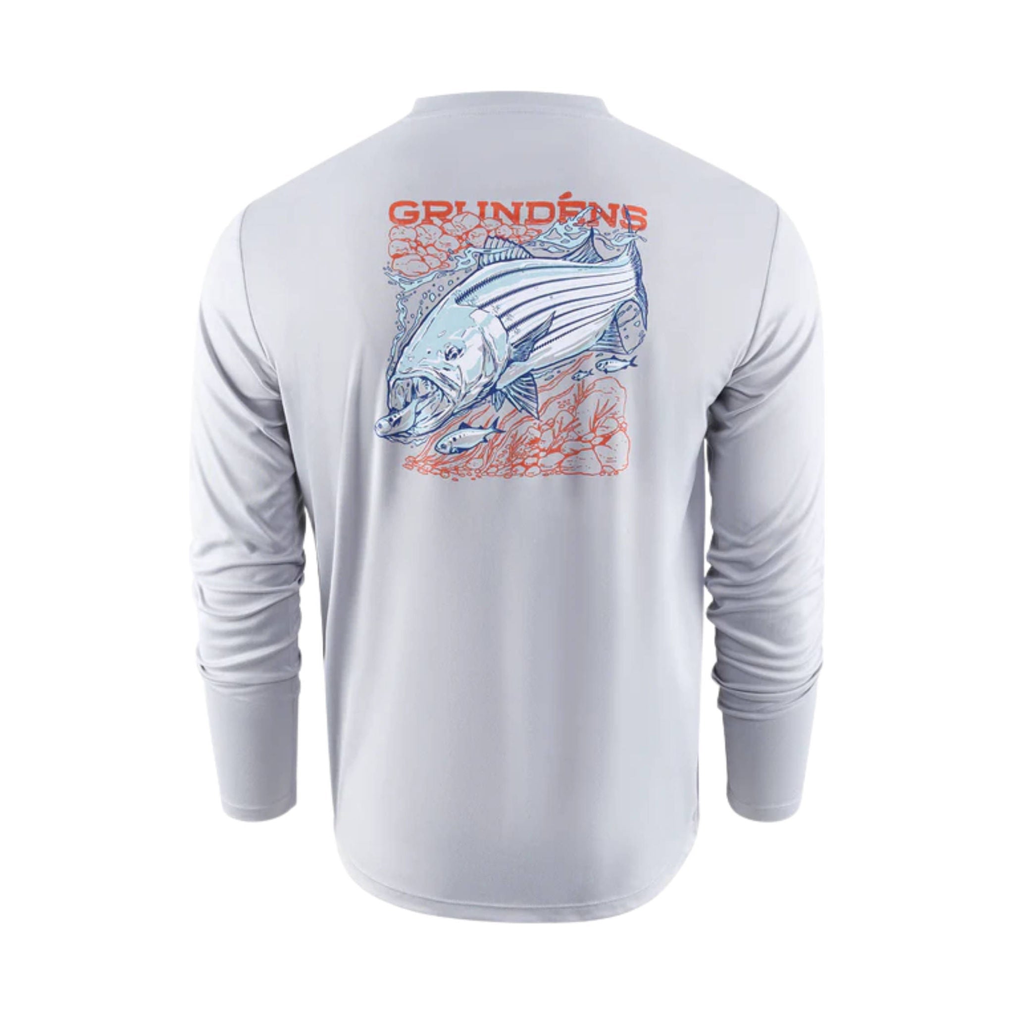 Grundens Men's Striped Bass Long Sleeve Tech Tee - Steel Grey by Lenny's Shoe & Apparel