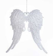 White With Silver Glitter Angel Wings Acrylic Ornament - Light